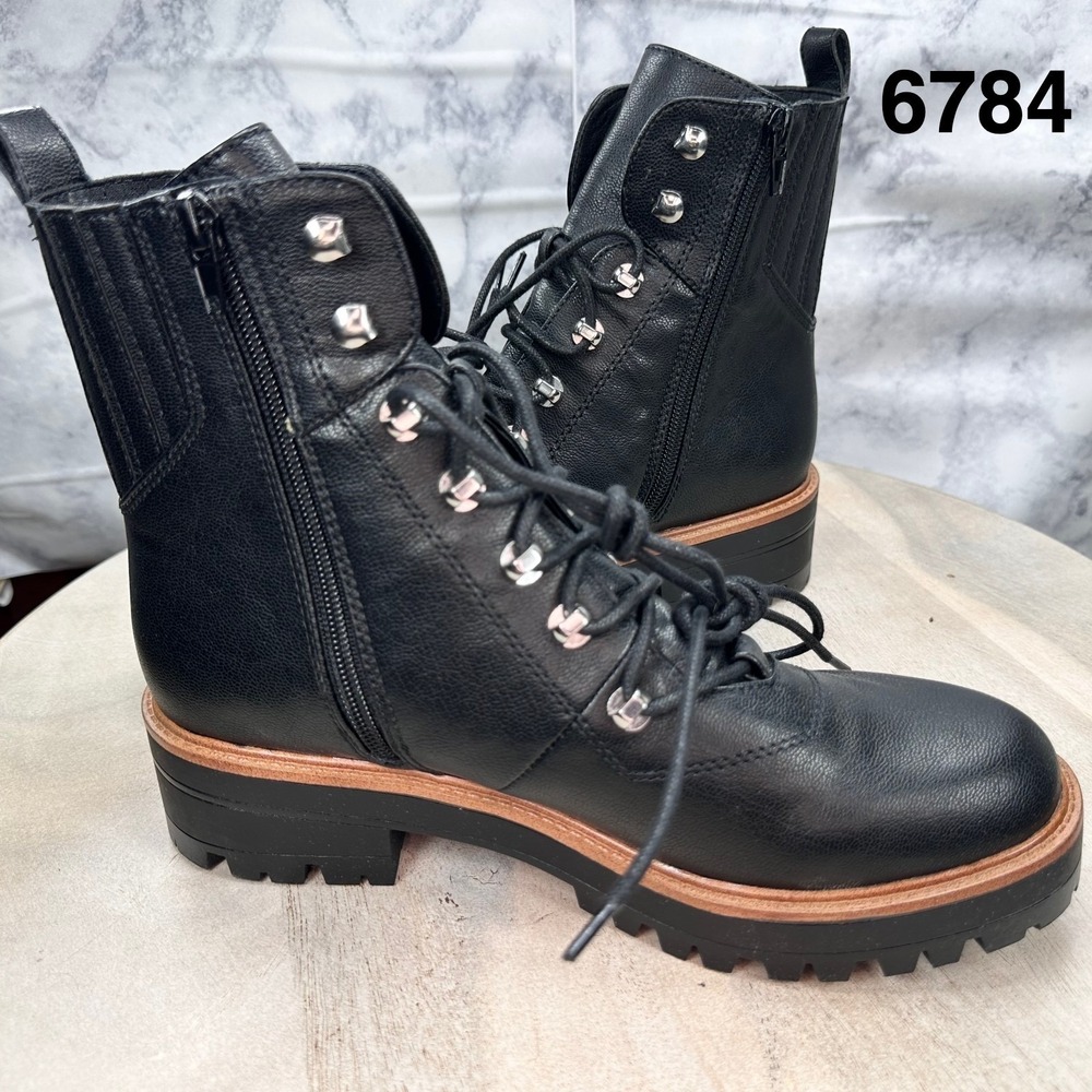 Nine West Womens Size 9.5 Combat Boots Ivanai3 Black Faux Leather Lined Boot New